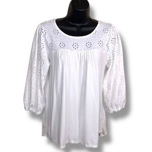 Small Gilli White Peasant Blouse Lace Puff Sleeves Boho Bohemian Stretch